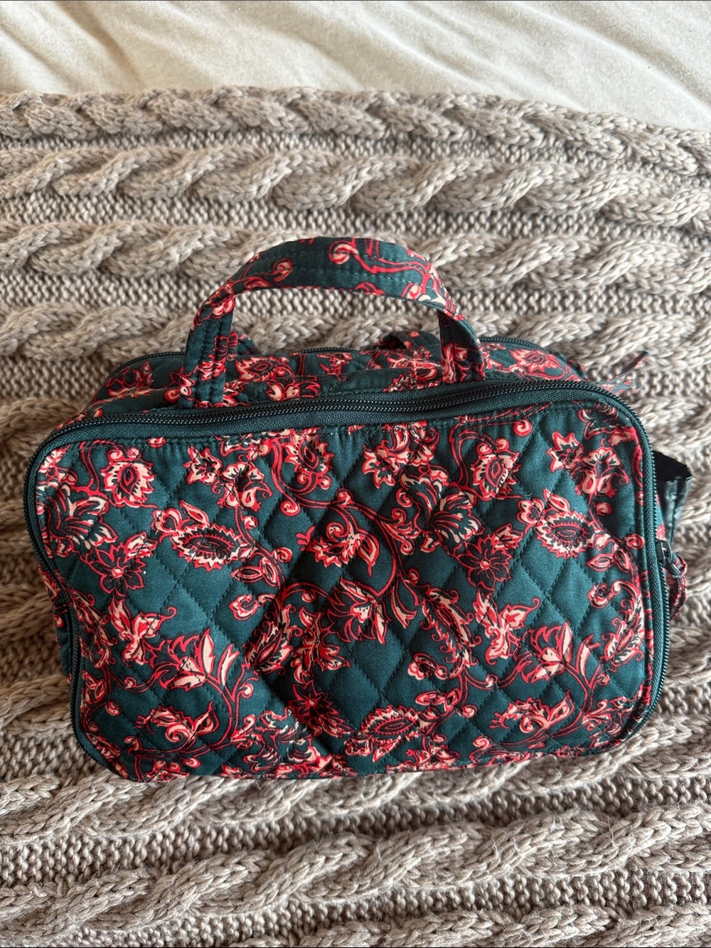 Quilted Vera Bradley Floral Cosmetic Bag - Green & Red